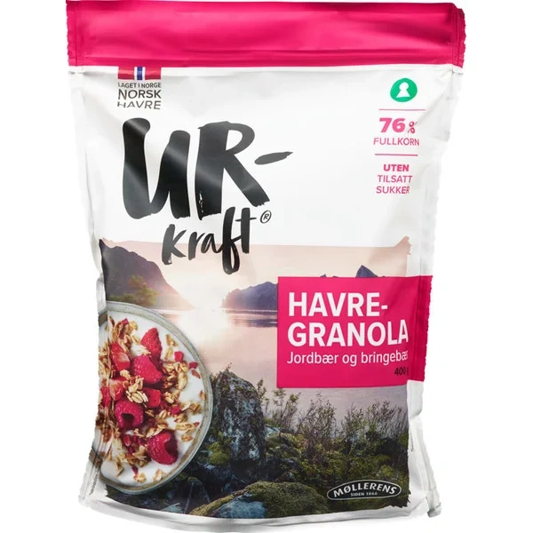 Havregranola Jordbær&Bringebær 400g Urkraft