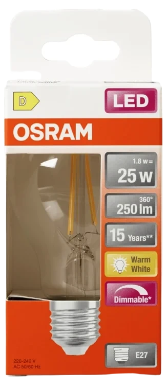 Lyspære Led Cl A 25 Klar Dim 827 E27 Osram
