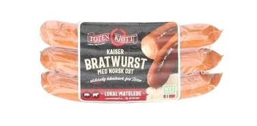 Kaiser Bratwürst med Ost 230g Toten Kjøtt