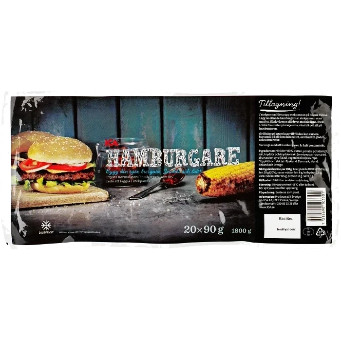 Hamburgare Fryst 20x90g 1,8kg ICA