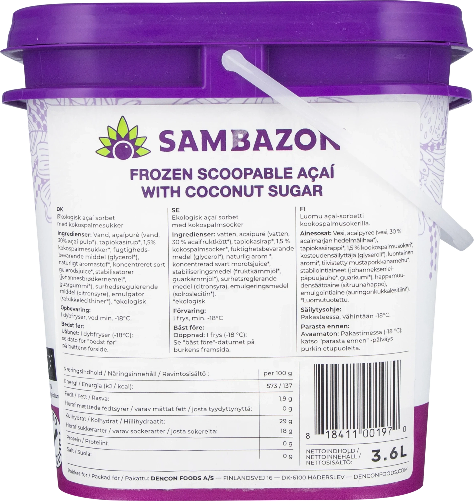 Sambazon Frozen scoopable Acai with coconut sugar