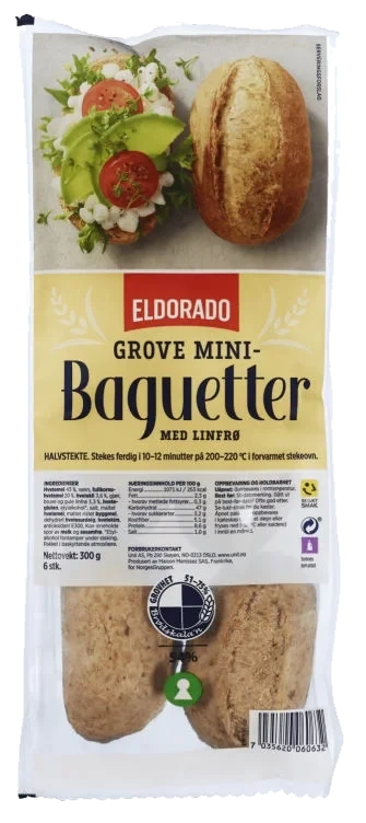 Minibaguett Grove Fullkorn m/linfrø 300g Eldorado