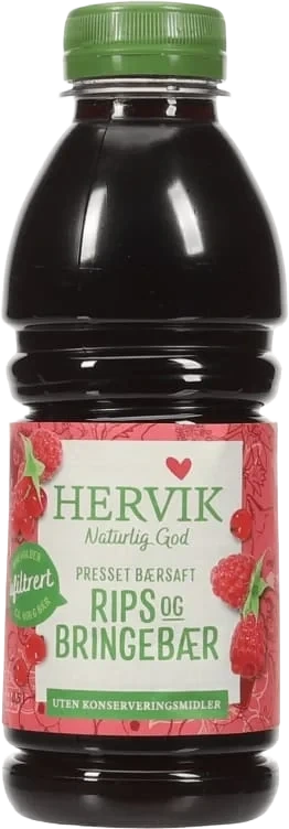 Hervik Ufiltrert Rips Bringebærsaft 0.5l