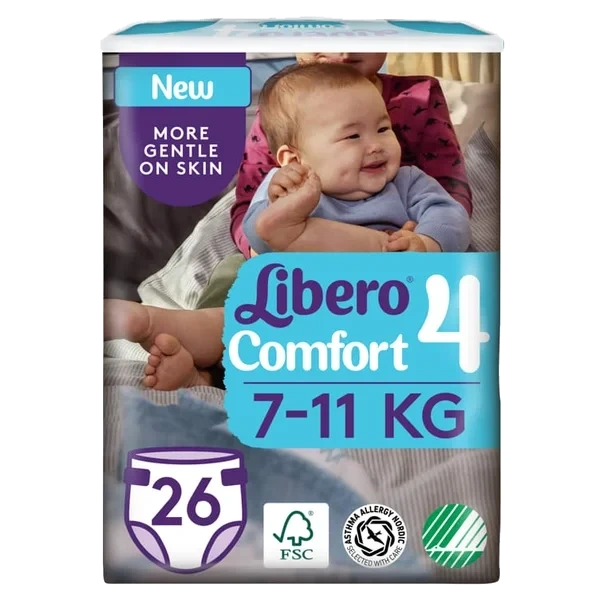 Libero Comfort 4 Åpen Bleie 7–12 Kg, 26 Stk
