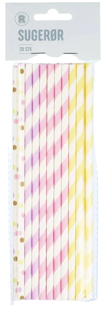 Papirsugerør Assortert vare, 19,5 cm, 20 stk