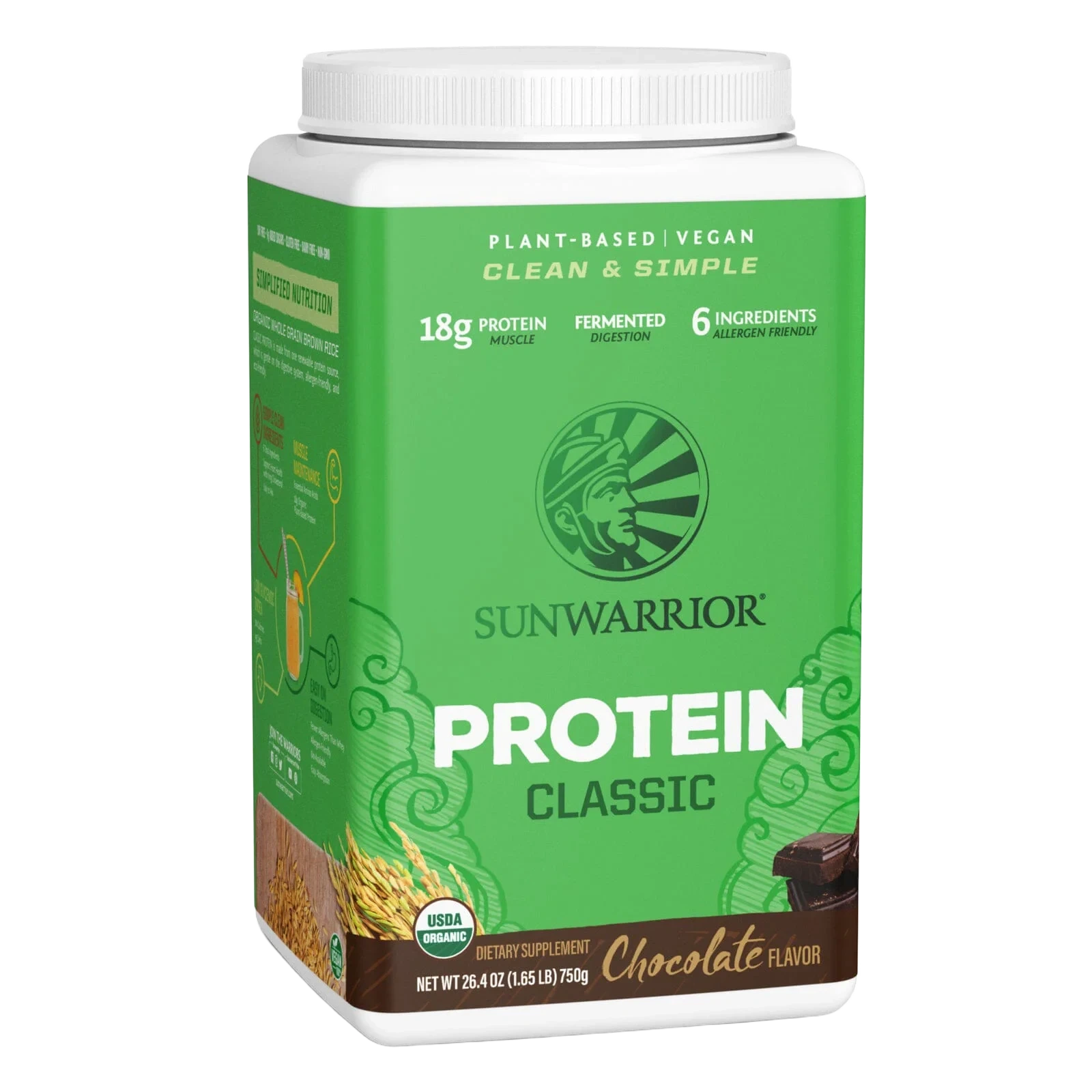 Sunwarrior classic chocolate proteinpulver 750 g