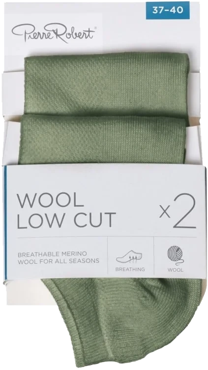 Damesokk Low Cut Wool Olive 37-40 Pierre-Robert