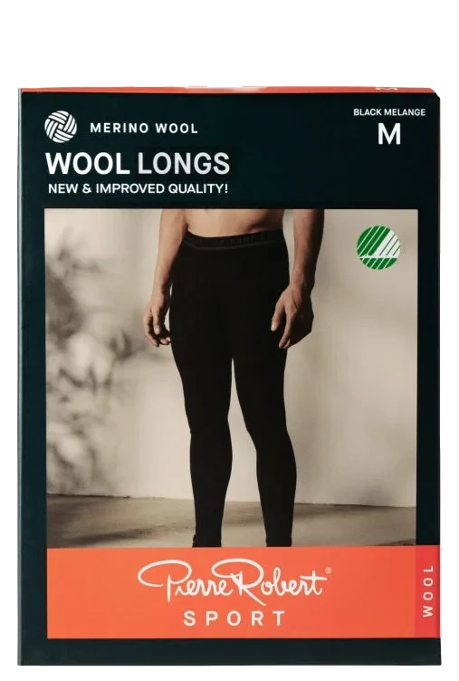 Wool Longs Sport Black Melange Xl Pierre-Robert