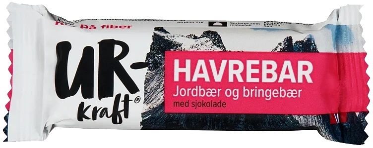 Havrebar jordbær & bringebær med sjokolade  40g