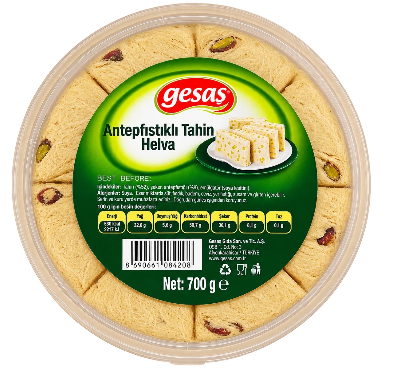 Gesas Helva Pistasjnøtter Rund 700g