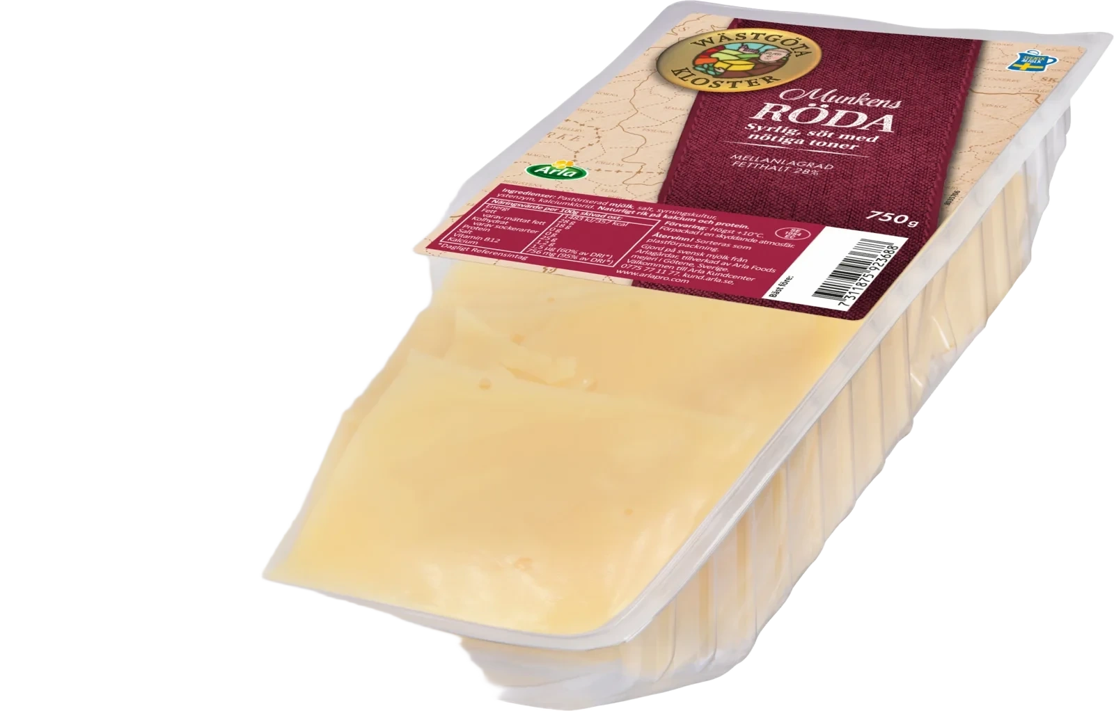 Munkens Röda skivad ost 28% 750 g