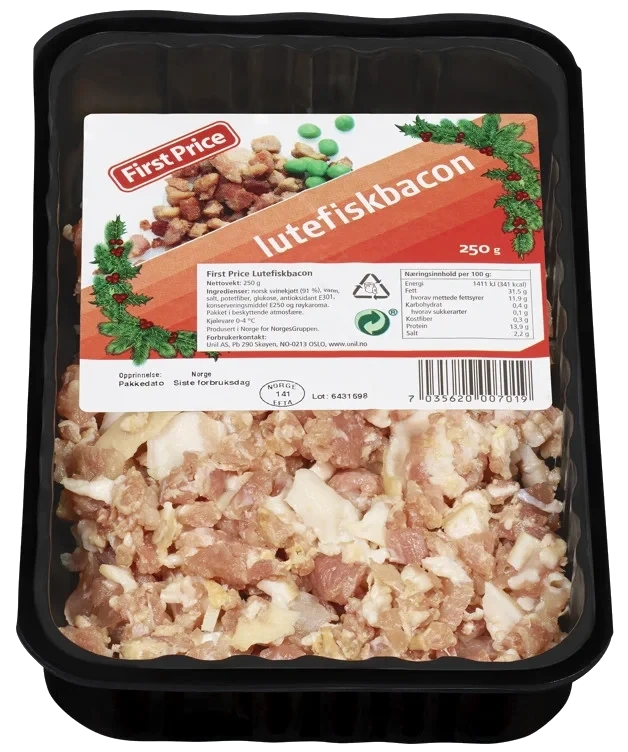 Lutefiskbacon i Biter 250g First Price