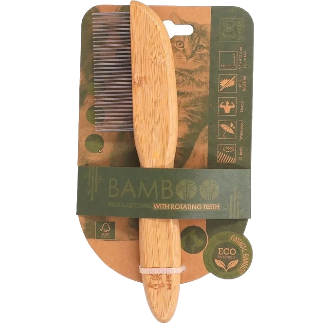 Bamboo Regular Comb with Rotating Teeth