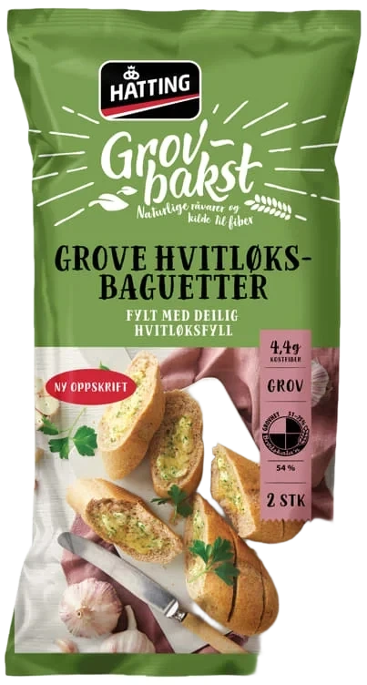 Hvitløksbaguetter Grov 175gx2stk Hatting