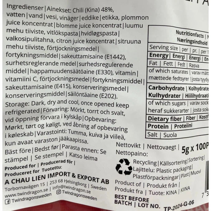 TWIN DRAGON Sambal Oelek Portionspåsar