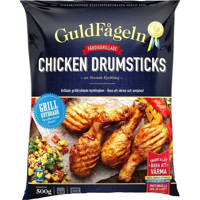 Chicken drumsticks grillkryddade Fryst 500g Guldfågeln