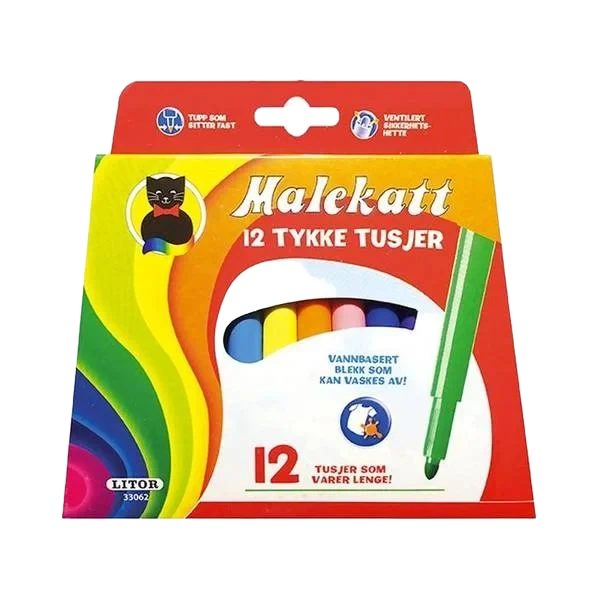 Malekatt Tykke Tusjer - 12stk