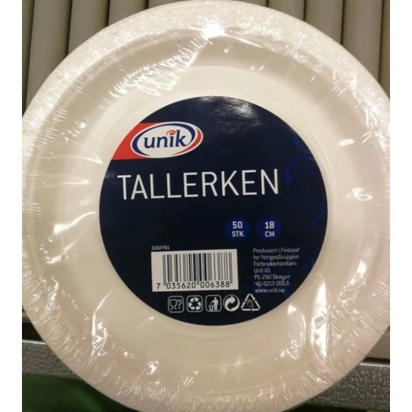 Papptallerken 18cm 50stk Unik