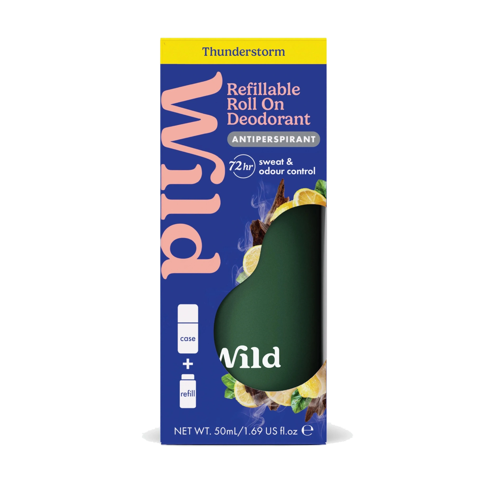 Wild Roll On Antiperspirant Forest Green Case Thunderstorm Startpakke, 50 ml
