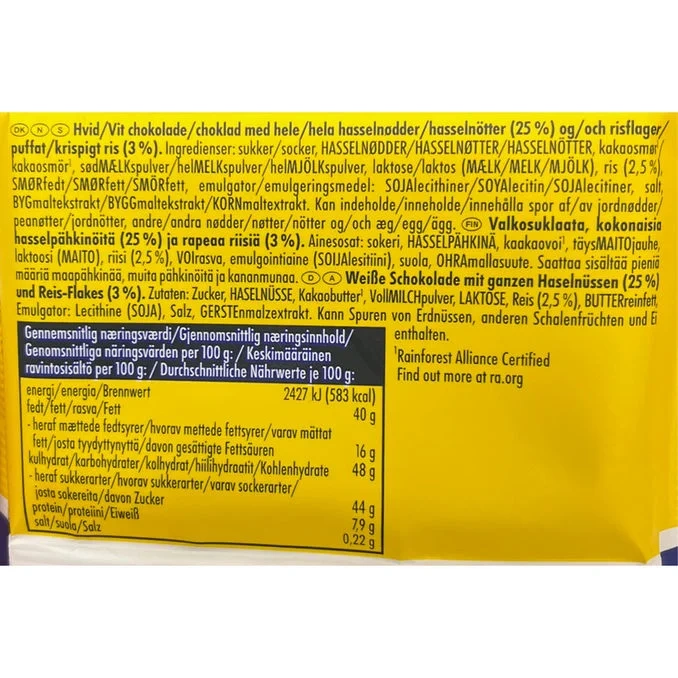 Ritter Sport Vit Choklad Hasselnöt