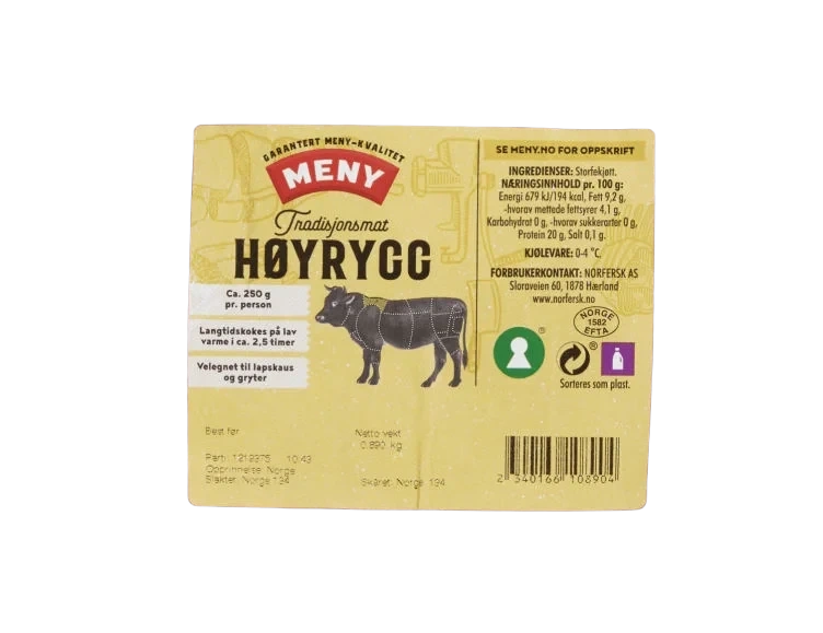 Storfe Høyrygg i Bit Ca650g Meny