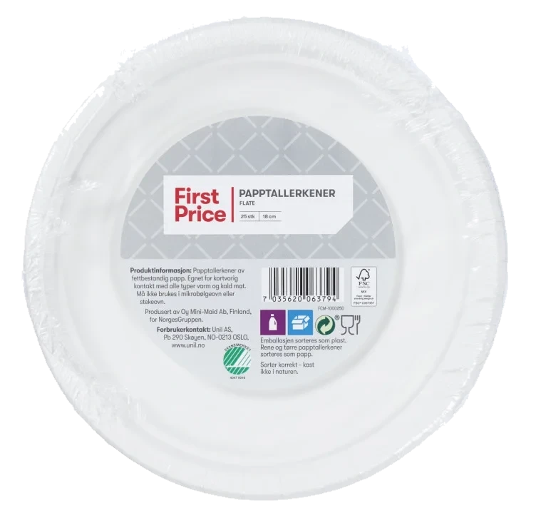 Papptallerken 18cm 25stk First Price
