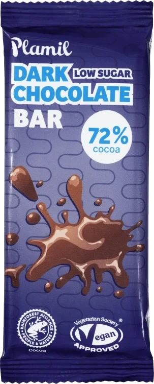 Sjokoladebar 72% Low Sugar 40g Plamil