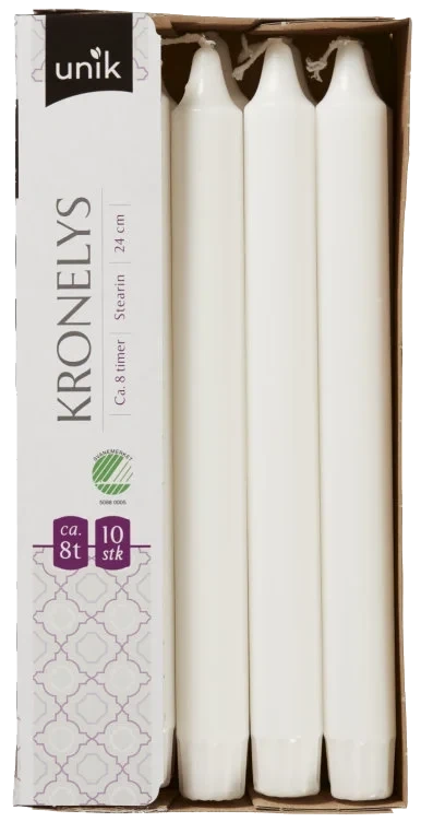 Kronelys Hvit 24cm 10stk Unik