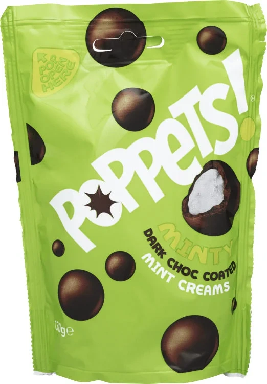 Poppets! Minty Dark Choc Coated Mint Creams 130g