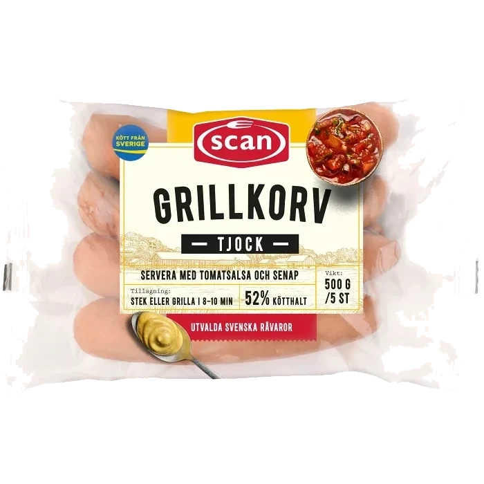 Grillkorv Tjock 52% Kötthalt 500g Scan