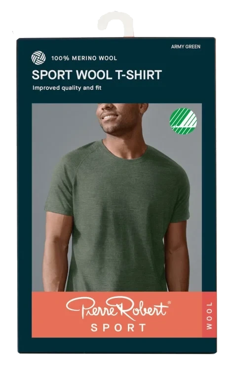 Wool T-Shirt Men Army Green Xl Pierre Robert