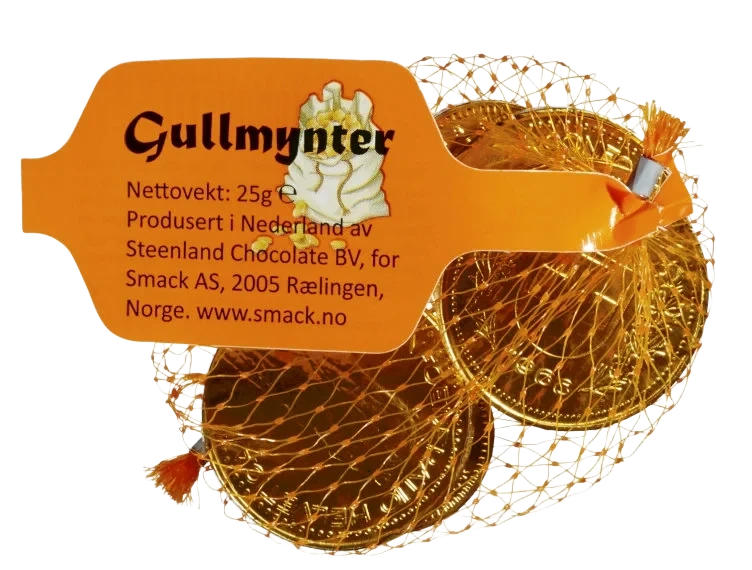 Gullmynter i Nett Melkesjokolade 25g Smack
