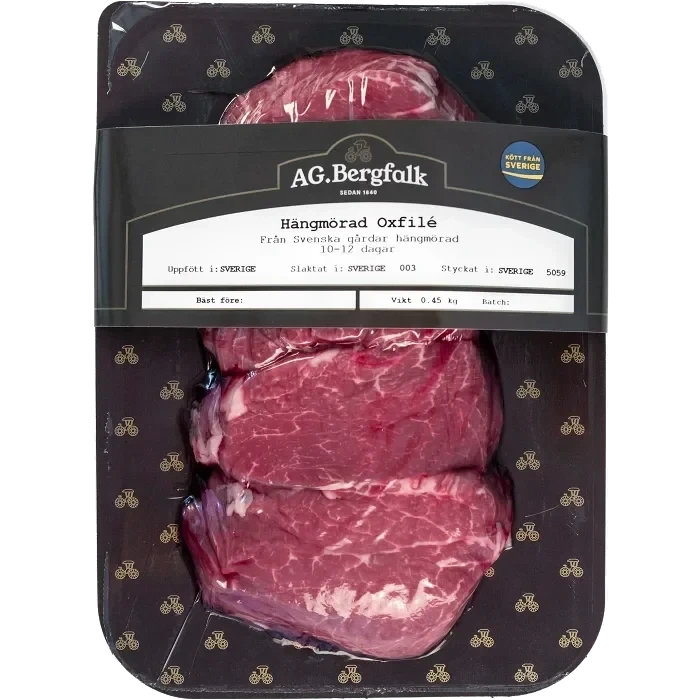 Oxfilé Färsk Skivad Hängmörad ca 500g AG Bergfalk