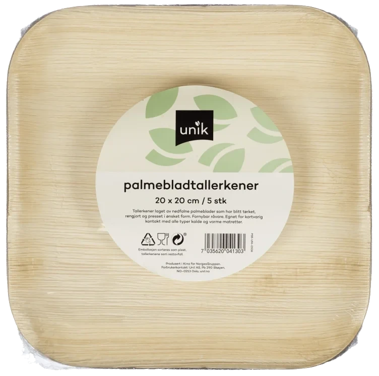Tallerken Palmeblad 20cm 5stk Unik