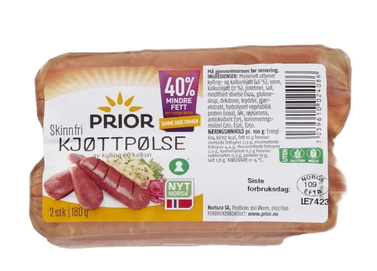 Kjøttpølse Kylling&Kalkun 180g Prior