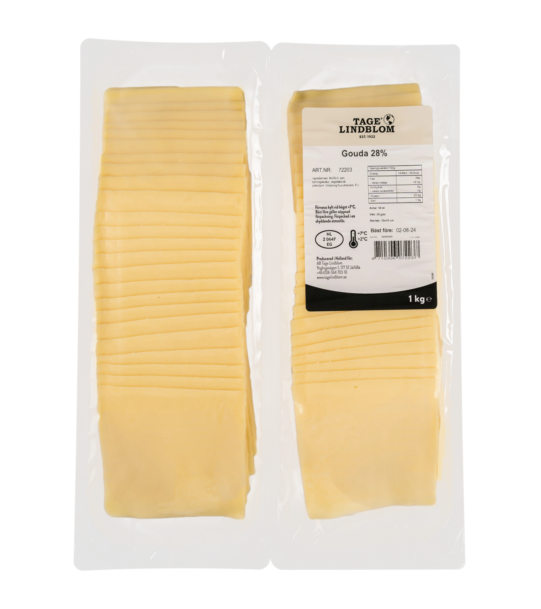 Skivad Gouda 28%, 50x20 g