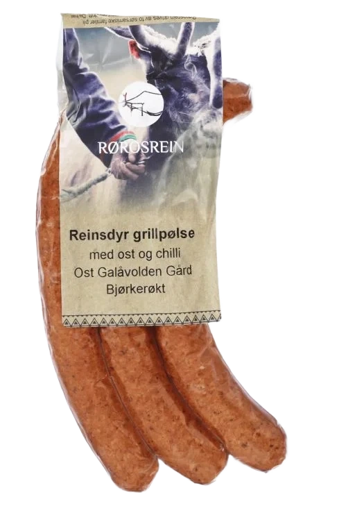 Reinsdyr Grillpølse m/Ost & Chili Bjørkerøkt 300g Fersk