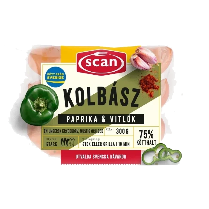 Kryddkorv Kolbasz Paprika och Vitlök 75% Kötthalt 300g Scan