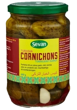 Cornichons Syltet Hel Agurk med Rød Paprika og Sterk Pepperoni (pepperfrukt)