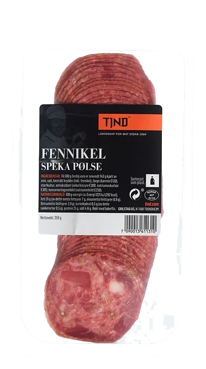 Spekepølse med fennikel skivet 250g