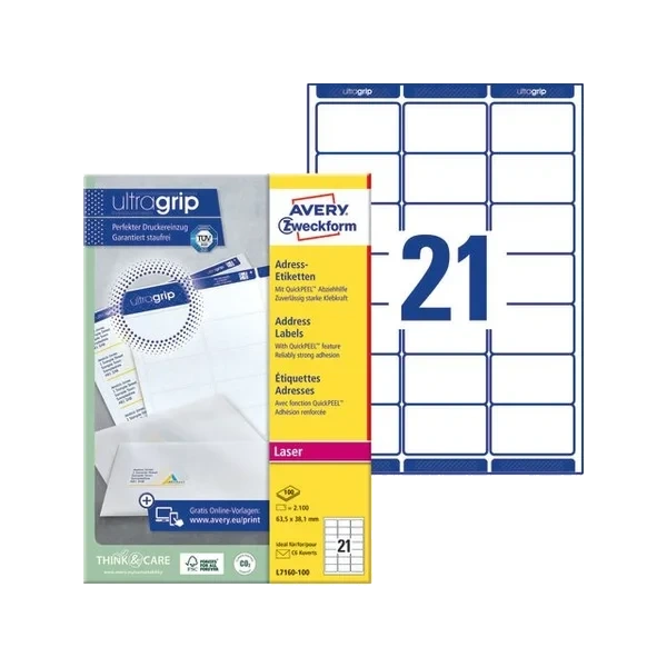 Etikett Avery Laser Qp 63,5x38,1(2100)
