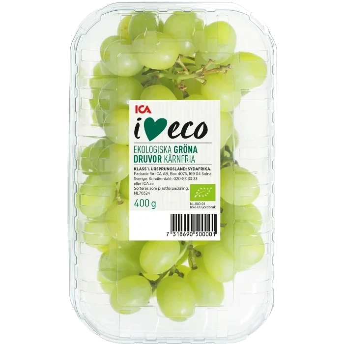 Druva Grön Ekologisk 400g Thompson Seedless Klass 1 ICA I love eco