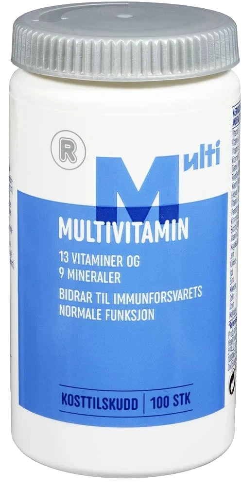 Multivitamin med 13 vitaminer og mineraler, 100 stk