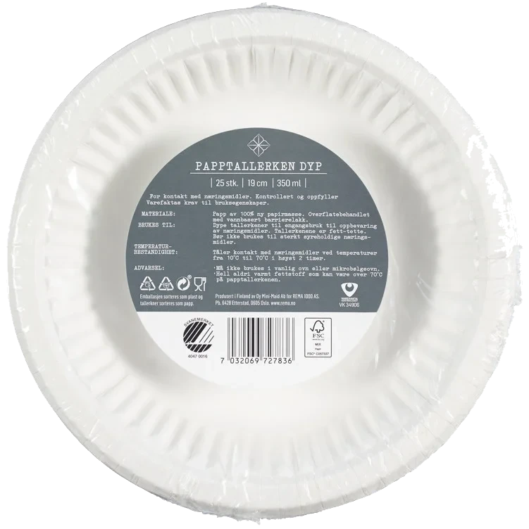 Papptallerken dyp 19cm  25stk