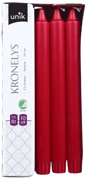 Kronelys Rød 24cm 10stk Unik
