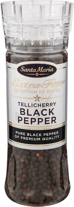 Sort Pepper Tellicherry Kvern 210g Santa Maria