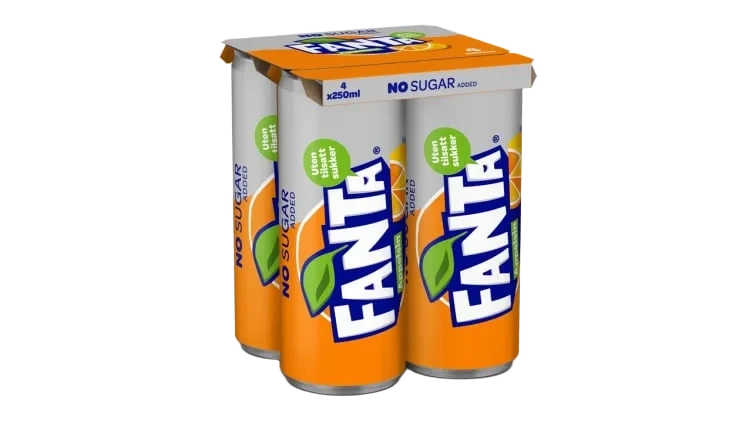 Fanta Appelsin u/Sukker 0,25lx4 boks