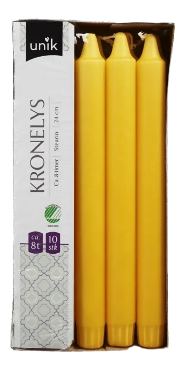Kronelys Gul 24cm 10stk Unik
