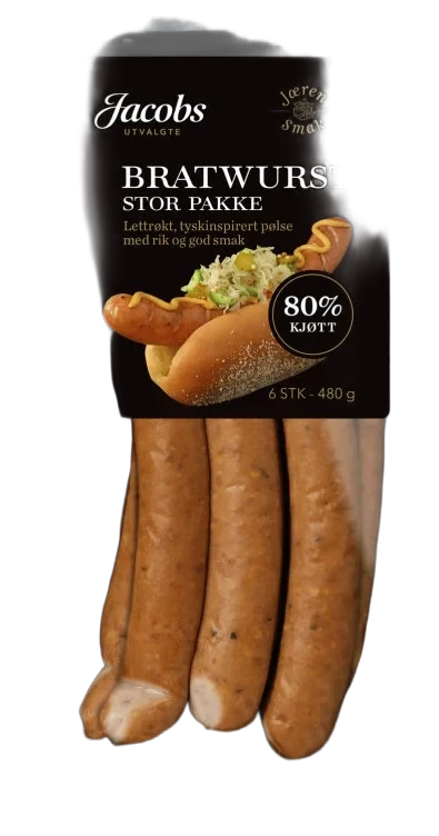 Bratwurst 80% 480g/A.Idsøe/ Jacobs Utvalgte