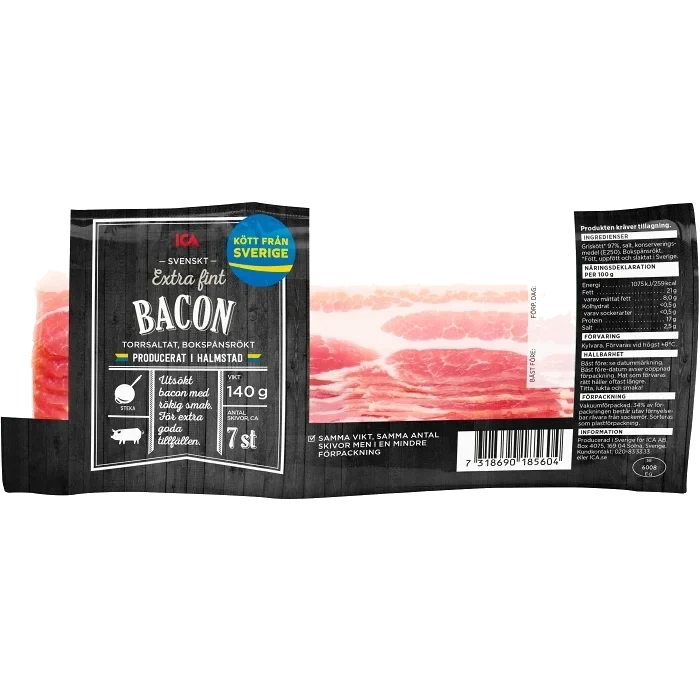 Bacon Extra Fin Torrsaltat 140g ICA